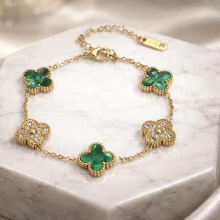 Brățară trifoi cu cristale cu aur 18K